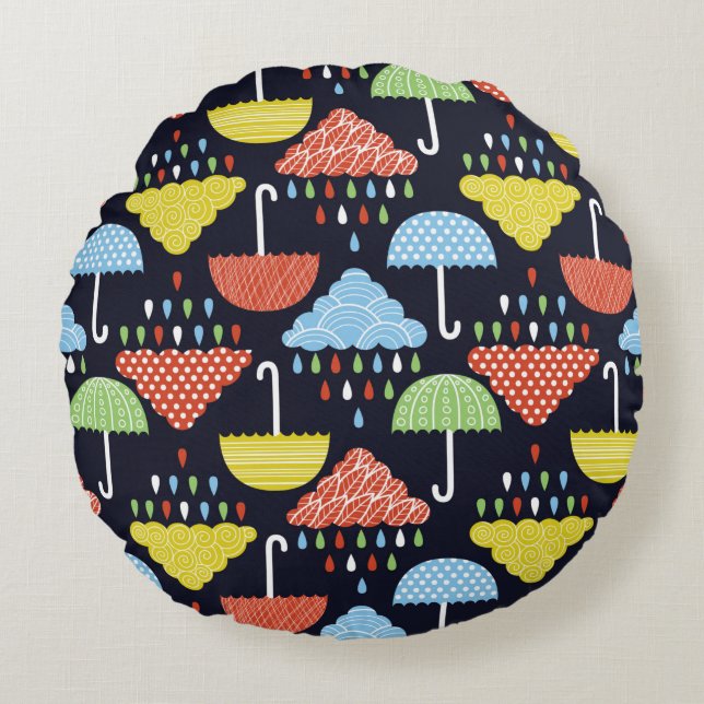 Rain seamless pattern round cushion (Front)