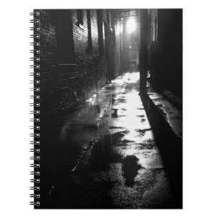 Rain-Slicked Noir Black White Alley Notebook
