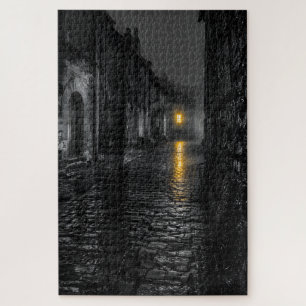 Rain-Soaked Cobblestone Street Jigsaw Puzzle