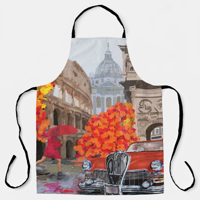 Rain-Soaked Rome Vintage Poster Apron (Front)