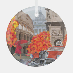 Rain-Soaked Rome Vintage Poster Glass Tree Decoration