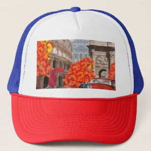 Rain-Soaked Rome Vintage Poster Trucker Hat