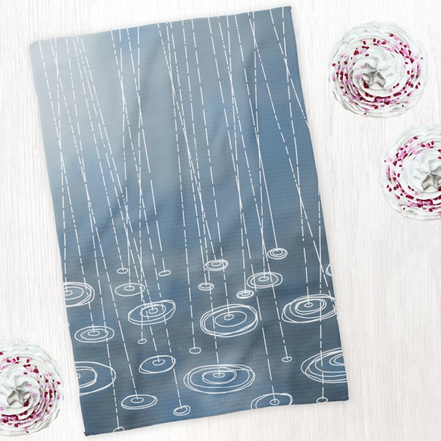 Rain Storm Tea Towel (Rain storm blue kitchen towel)