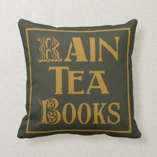 "Rain, Tea, Books", Old vintage englishstyle Desig Cushion