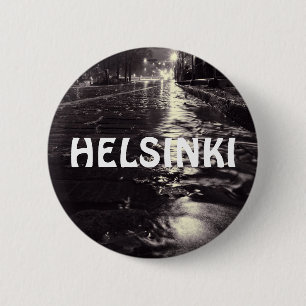 Rain water flowing on the streets of Helsinki 6 Cm Round Badge
