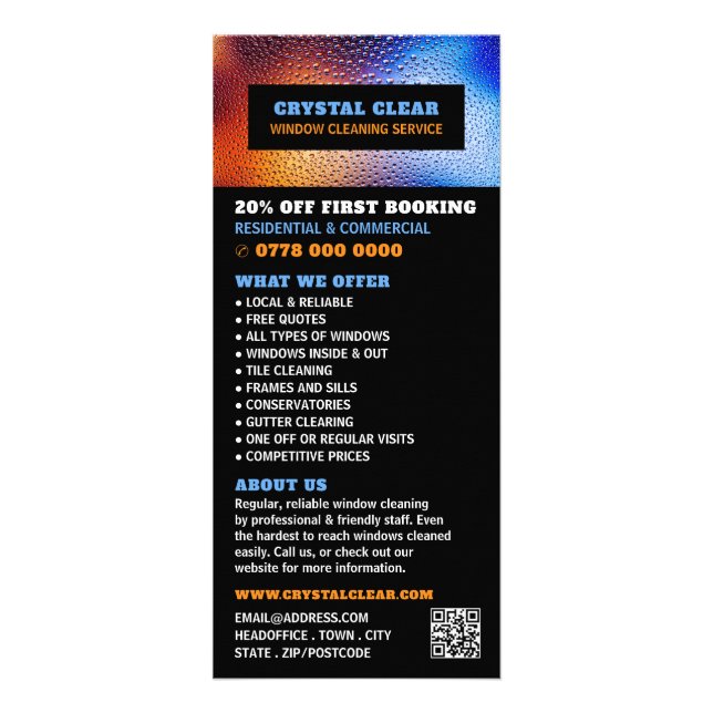 Rain Water, Window Cleaning Service Price List Rack Card (Front)