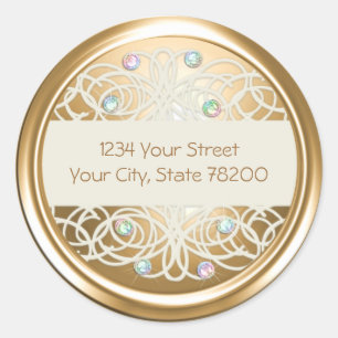 Rainbo Crystal and Gold Damask Return Address Seal
