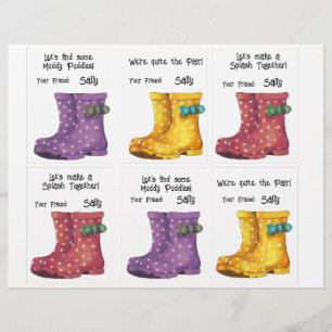 Rainboots, Wellies, Class Cards 6 Personalize Name Custom Letterhead