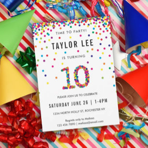 Rainbow 10 Year Old Birthday Party, 10th Birthday Invitation