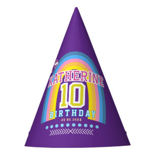 Rainbow 10th Birthday Purple Party Hat