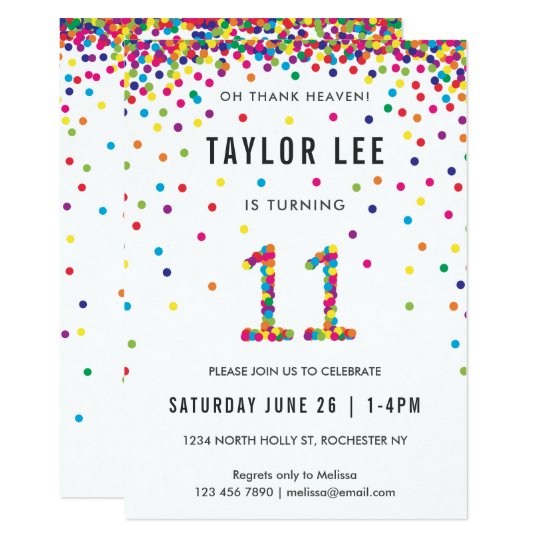 rainbow-11-year-old-birthday-party-11th-birthday-invitation-zazzle