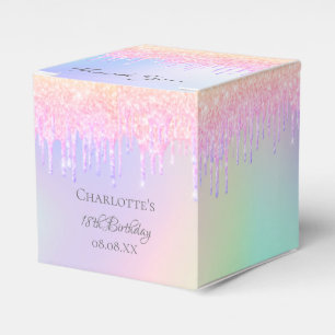 Rainbow 18th birthday glitter rose gold thank you favour box