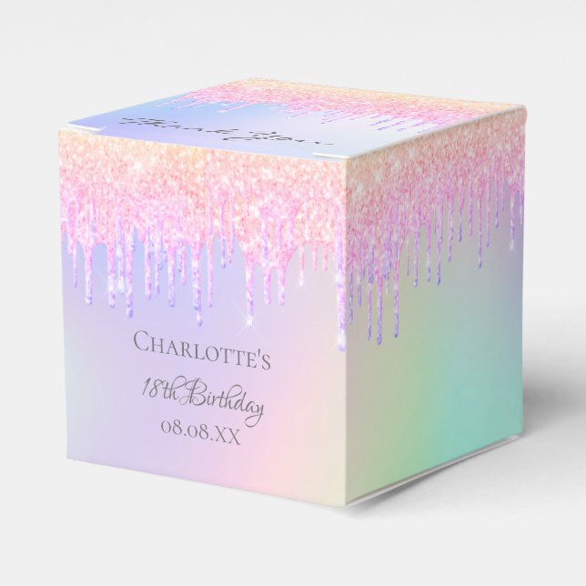 Rainbow 18th birthday glitter rose gold thank you favour box (Front Side)