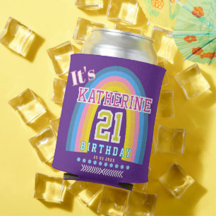 Rainbow 21st Birthday Purple Can Cooler