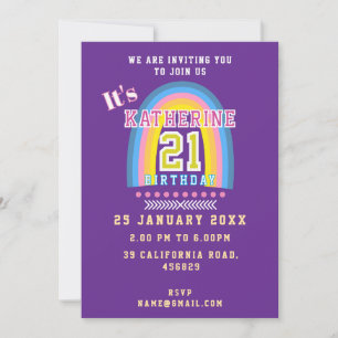 Rainbow 21st Birthday Purple Invitation