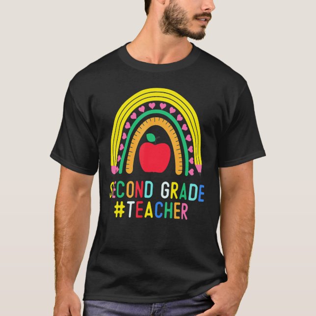 Rainbow 2nd Grade Teacher Second Grade Squad Back  T-Shirt (Front)