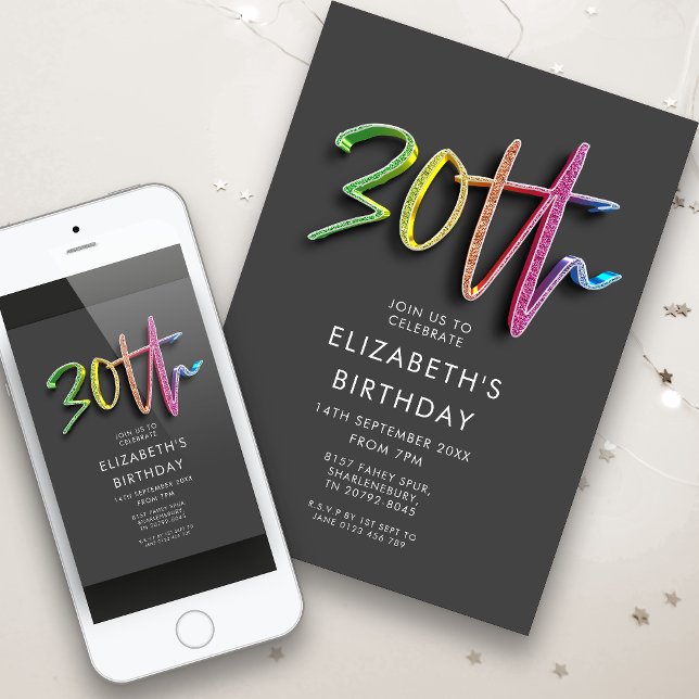 Rainbow 30th Birthday Invitation (Creator Uploaded)