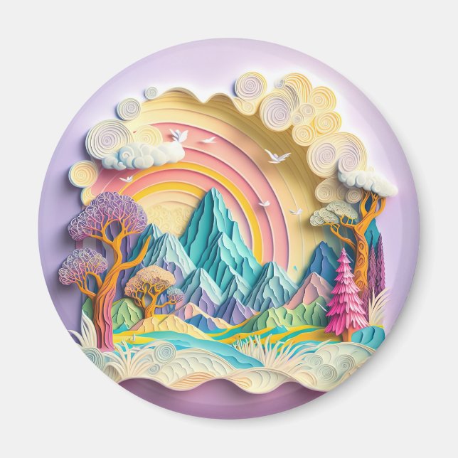 Rainbow 3D illusion nature faux paper cut Magnet (Front)