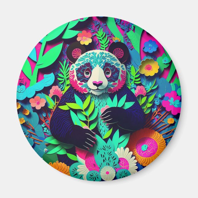 Rainbow 3D illusion panda faux paper cut Magnet (Front)