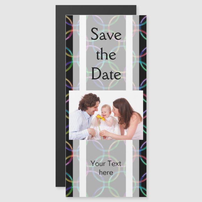 Rainbow 3D interlocking rings + your ideas Magnetic Invitation (Front/Back)