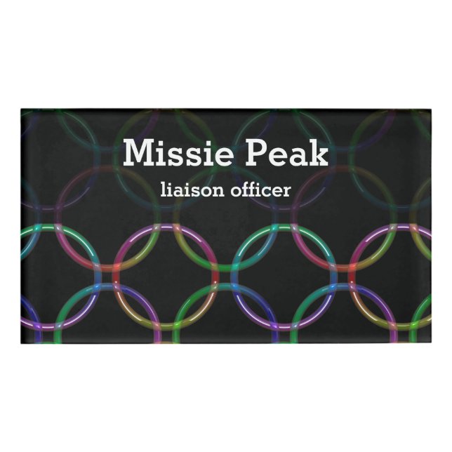 Rainbow 3D interlocking rings + your ideas Name Tag (Front)