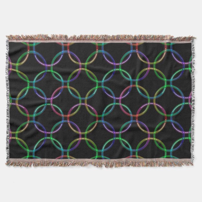 Rainbow 3D interlocking rings + your ideas Throw Blanket (Front)