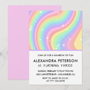 Rainbow 3rd Birthday Colorful Third Invitation
