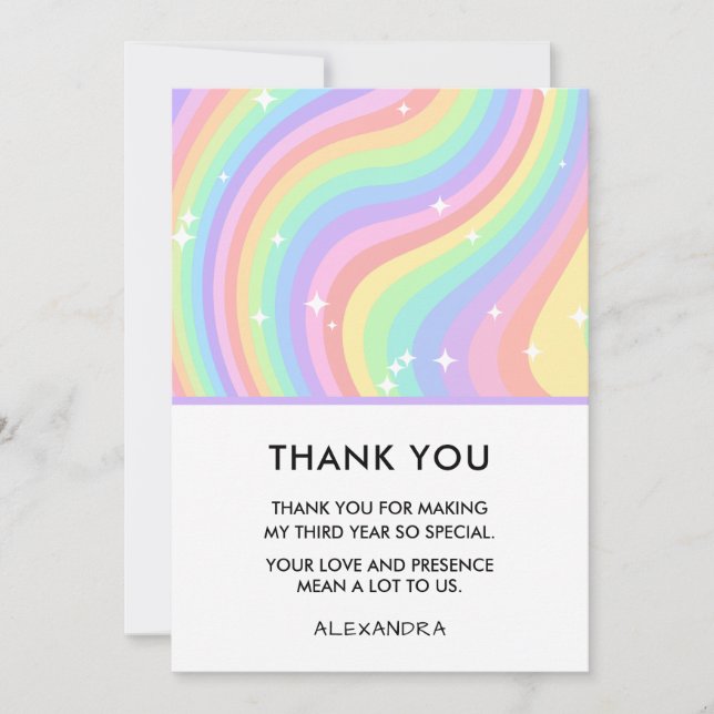 Rainbow 3rd Birthday Colourful Third Thank You Card (Front)