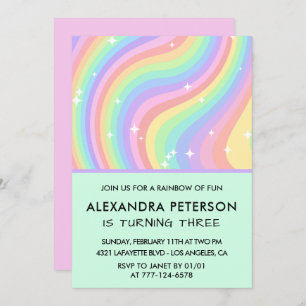 Rainbow 3rd birthday invitations Pastel 