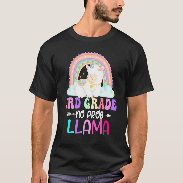 Rainbow 3rd Grade No Prob Llama 100th Day of Schoo T-Shirt (Front)
