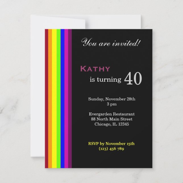 Rainbow 40th Birthday Invitation (Front)