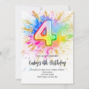 Rainbow 4th Birthday Invitation
