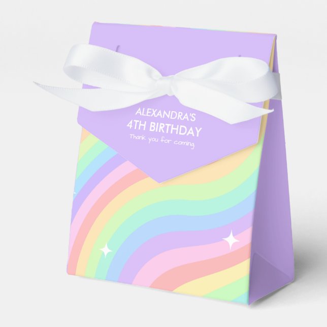 Rainbow 4th Birthday Party Girl Fourth Favour Box (Front Side)