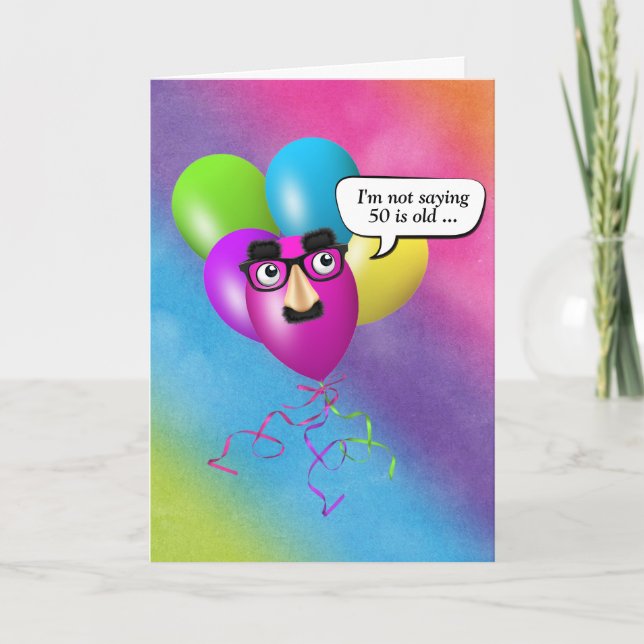 Rainbow 50th Birthday Balloons With Eyeballs  Card (Front)