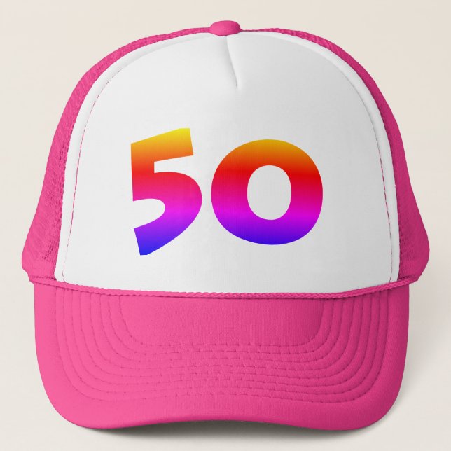 Rainbow 50th Birthday Party Trucker Hat (Front)