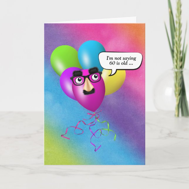 Rainbow 60th Birthday Balloons With Eyeballs  Card (Front)