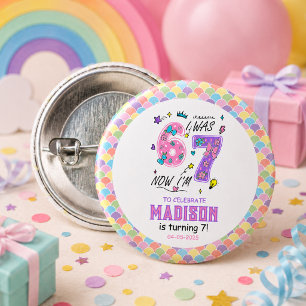Rainbow 7th Birthday I Was 6, Now 7 Kids 3 Cm Round Badge
