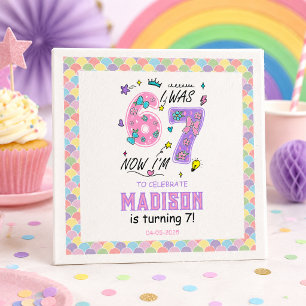 Rainbow 7th Birthday I Was 6, Now 7 Kids Napkin