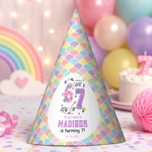 Rainbow 7th Birthday I Was 6, Now 7 Kids Party Hat