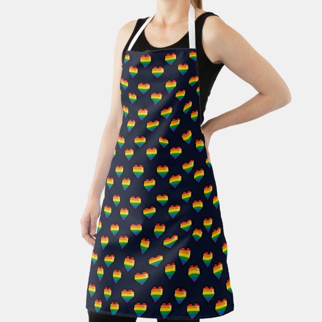 Rainbow 8 Bit Heart Pattern Apron (Insitu)