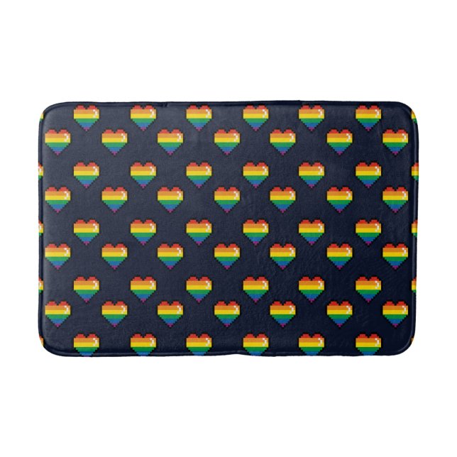 Rainbow 8 Bit Heart Pattern Bath Mat (Front)