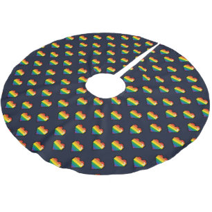 Rainbow 8 Bit Heart Pattern Brushed Polyester Tree Skirt