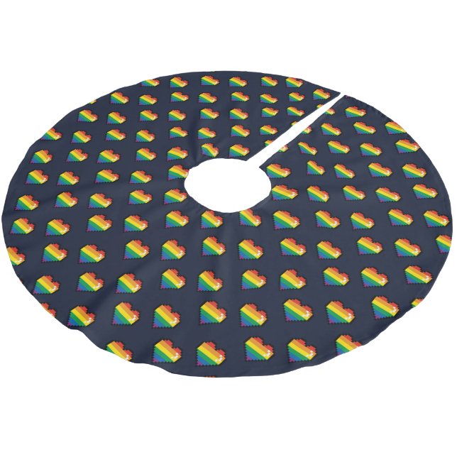 Rainbow 8 Bit Heart Pattern Brushed Polyester Tree Skirt (Angled)