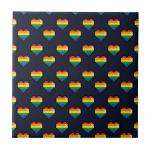 Rainbow 8 Bit Heart Pattern Ceramic Tile