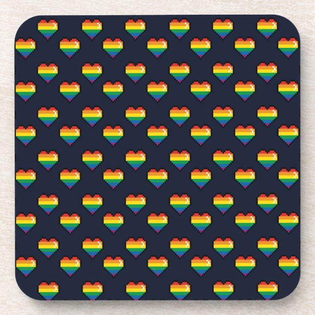 Rainbow 8 Bit Heart Pattern Coaster (Front)