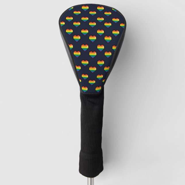 Rainbow 8 Bit Heart Pattern Golf Head Cover (Front)
