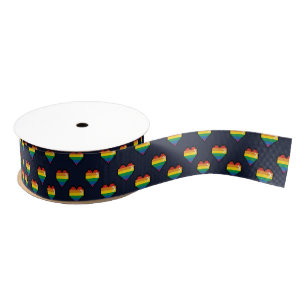Rainbow 8 Bit Heart Pattern Grosgrain Ribbon