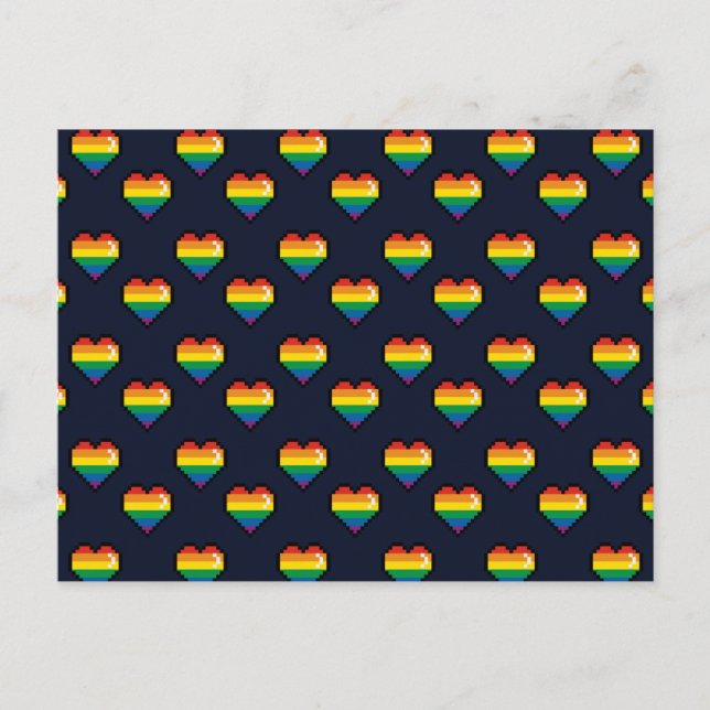 Rainbow 8 Bit Heart Pattern Holiday Postcard (Front)