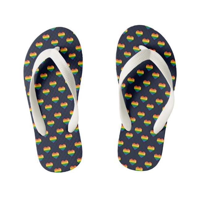 Rainbow 8 Bit Heart Pattern Kid's Thongs (Footbed)