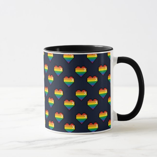 Rainbow 8 Bit Heart Pattern Mug (Right)